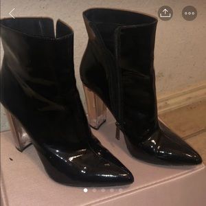 Jessica simpson latex boots with clear heel.